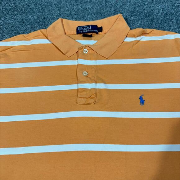 Polo by Ralph Lauren Orange White Striped Short Sleeve Polo Shirt Size Large - Picture 2 of 6
